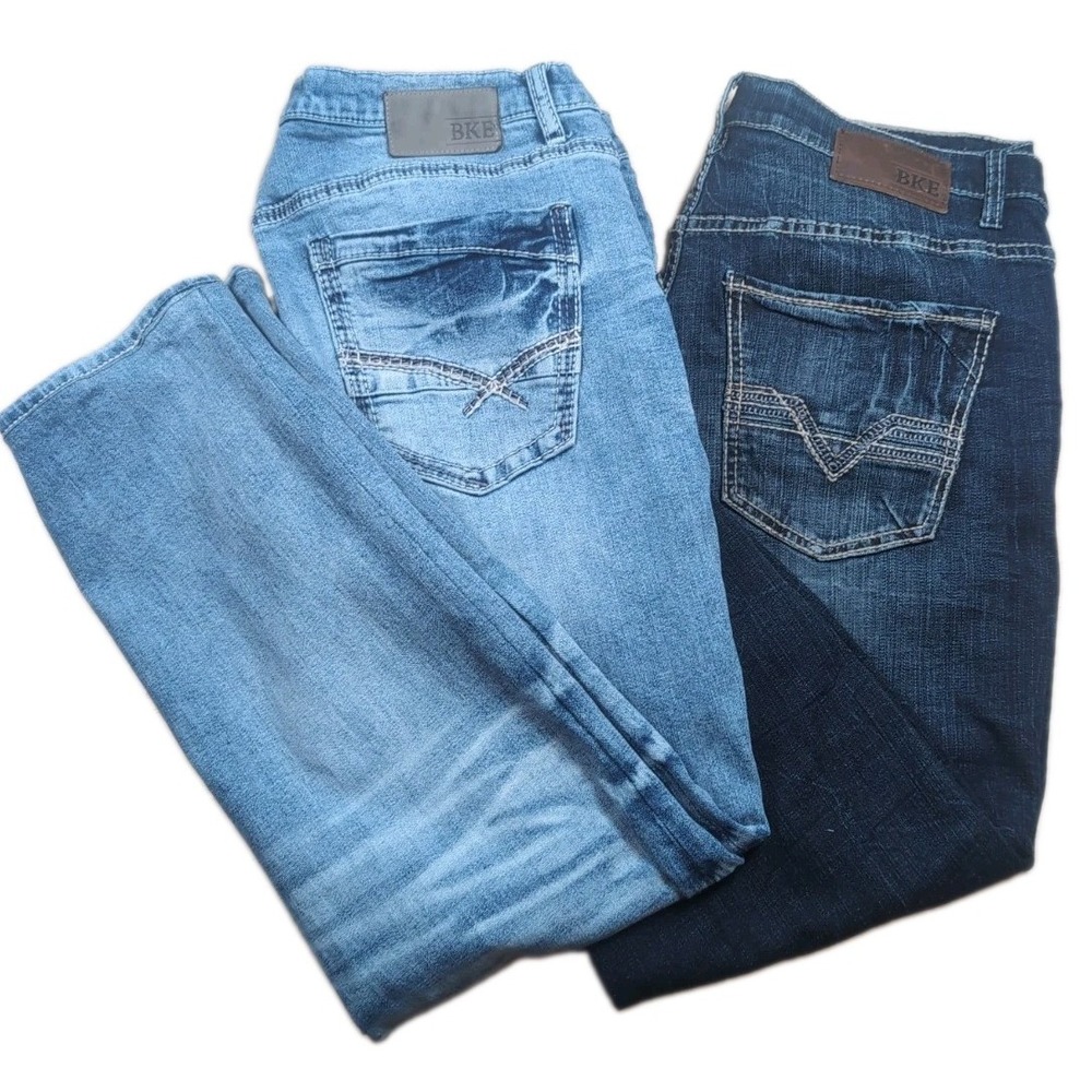 2x BKE Buckle Jeans Mens 36x29 Nolan Straight Thick Stitch Blue Denim